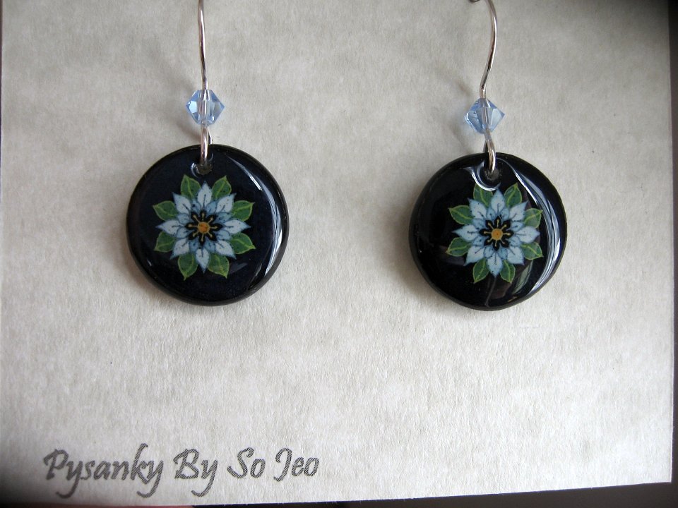 Little Blue Love In A Mist Earrings Pysanky Jewelry by So Jeo